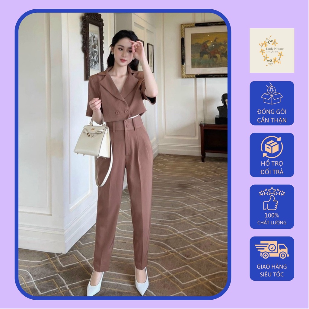 Set Vest Nữ, Bộ Áo Croptop Nữ Cổ Vest Mix Cùng Quần Baggy Công Sở Hàng Thiết Kế Nhiều Size , Đi Làm, Đi Chơi Đều Hợp.