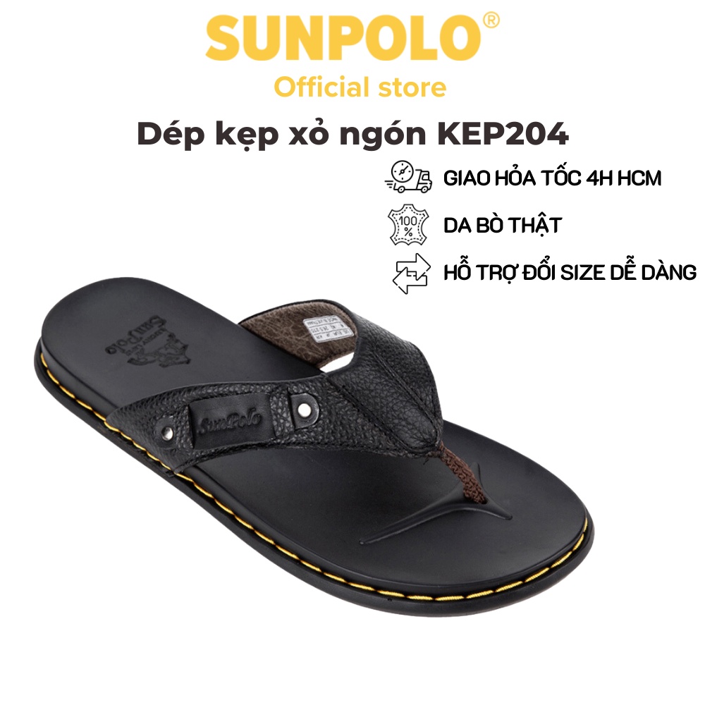 Dép Kẹp Nam Da Bò SUNPOLO Đen - KEP204