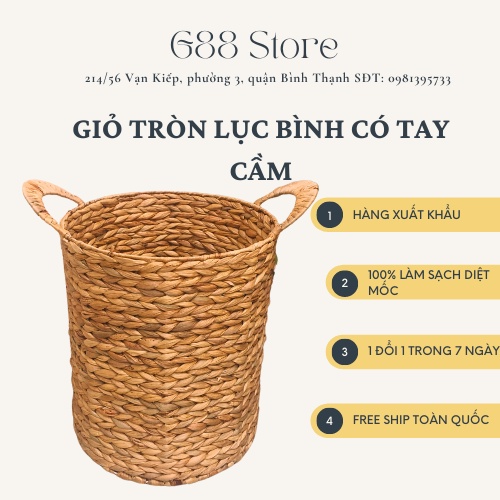 Giỏ tròn lục bình đựng các loại vật dụng, sọt đựng quần áo, giỏ đựng chậu cây, giỏ đựng có tay cầm