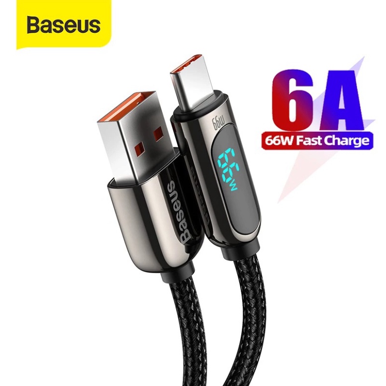 Dây cáp sạc nhanh 66W Baseus có đèn LED (6A) chuyển tải dữ liệu tiện dụng cho Huawei P40 Xiaomi Mi 1