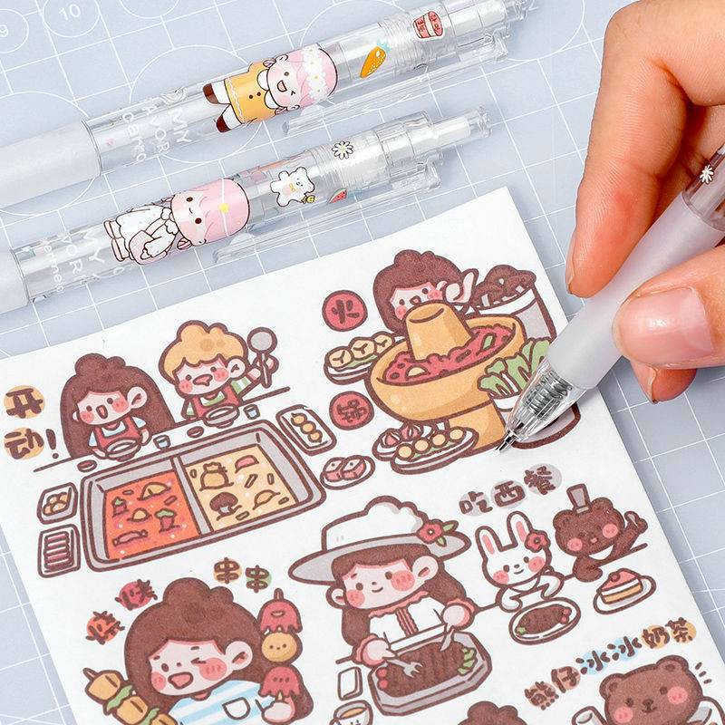 Dao cắt, bút cắt sticker gấu dâu và nhiều hình hoạt hinh mẫu có đệm tay hoặc không có đệm tay