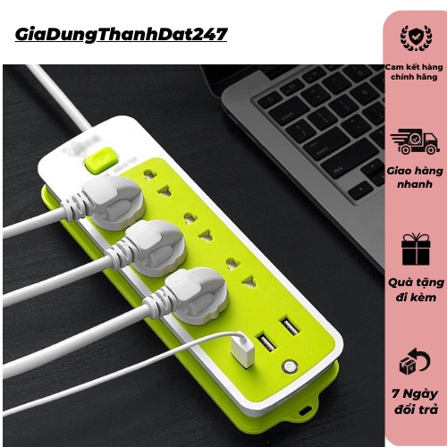 Ổ cắm điện đa năng 3 lỗ 2 chấu, 3 lỗ 3 chấu kèm 3 cổng sạc USB tiêu chuẩn, dây nối dài 1.38m - T4236