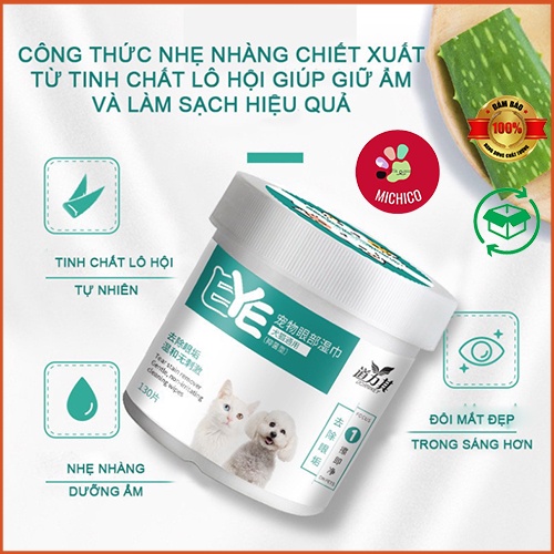 Khăn Ướt Vệ Sinh Mắt Cho Chó Mèo – Khăn Lau Tai Cho Thú Cưng – Hộp 130 miếng