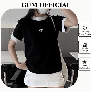 Áo thun form fit chữ s chất thun co dãn 2023 , áo baby tee basic đen trắng kẻ vai gum official