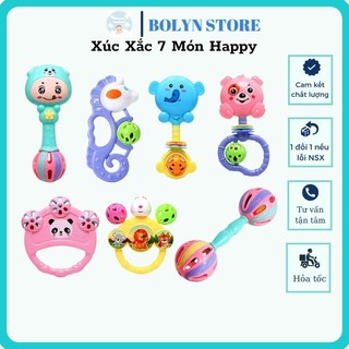 Lục lạc cho bé - Bộ đồ chơi Xúc sắc 7 món hình thú phát tiếng kêu kích thích phát triển vận động và giác quan của bé