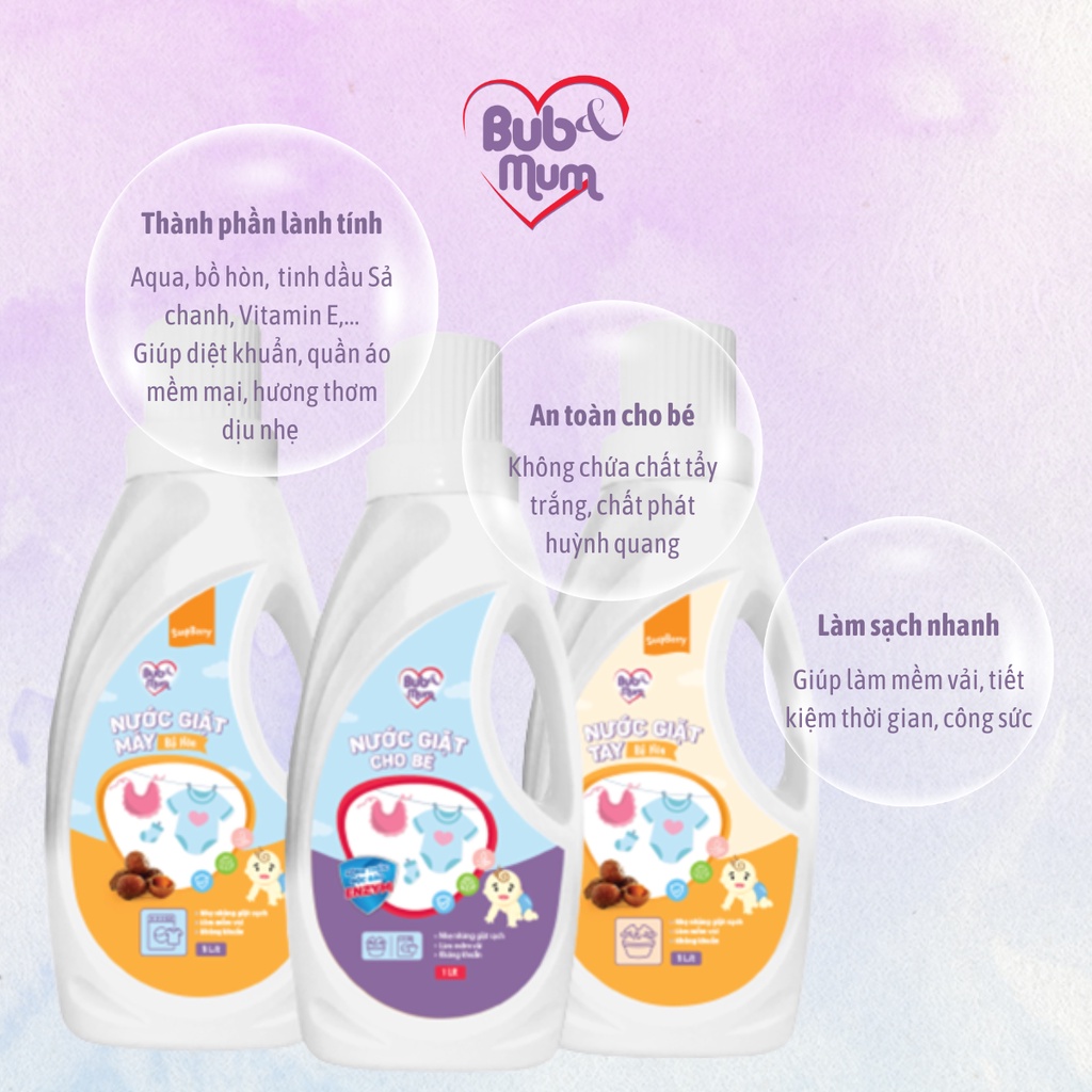 Nước giặt cho bé chiết xuất thiên nhiên sạch khuẩn, mềm vải 1000ml BuB&MuM