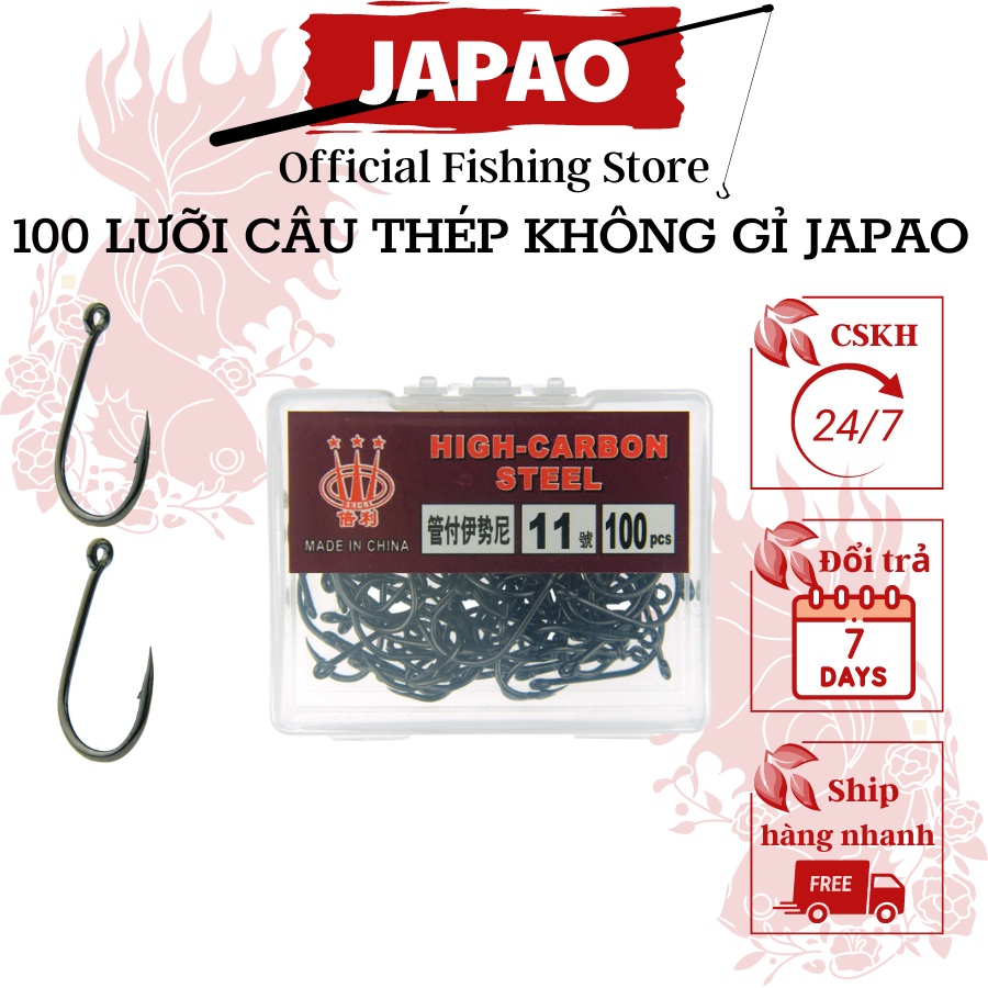 Lưỡi câu cá Japao chất liệu carbon pha thép không gỉ lưỡi size to có ngạnh cứng bén câu đơn, chép, lóc, tráp, sộp, chuối