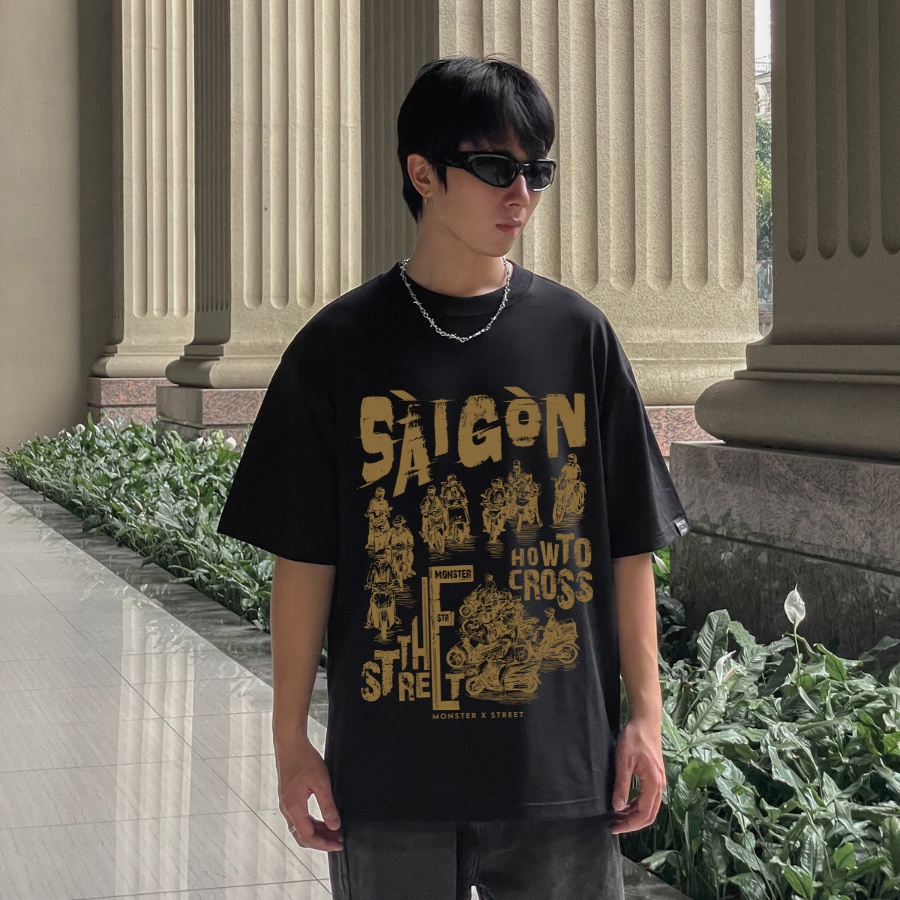 Áo thun unisex MONSTER X STREET SÀI GÒN TẮC ĐƯỜNG phông tay lỡ nam nữ form rộng Local Brand