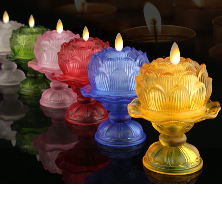 (LoveLuna) Shanyang Đèn Hoa Sen Lưu Ly Bảy Màu Đèn Thờ Phật Đèn Phật Đèn Thờ Đèn Chân Nến Điện Tử Đèn Sáng Dài Trước Phậ
