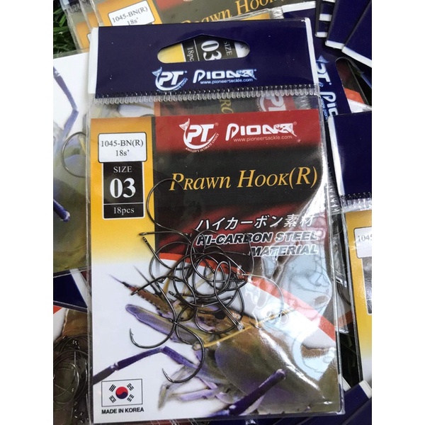 Lưỡi câu tôm Pioneer có ngạnh 1045-BN bịch 18 lưỡi