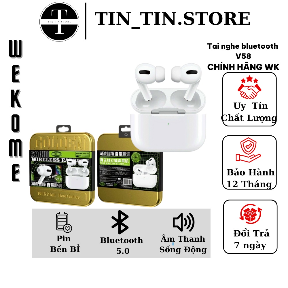 Tai nghe True Wireless WK TWS Earbuds Gen3 V58, bluetooth thế hệ mới nhất, Bảo hành 6 tháng