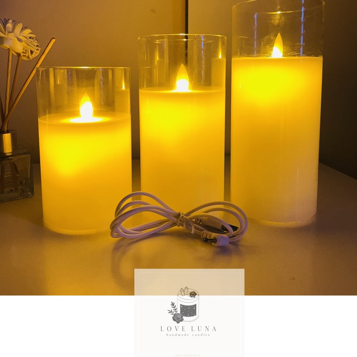 (Luna Candle) Nến thơm Cốc nến thủy tinh điện tử đèn cầy ly thủy tinh dùng sạc trang trí nhà hàng, quán cafe