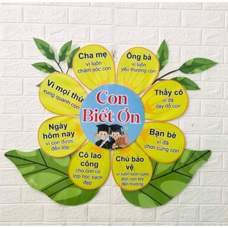 Bông hoa " CON BIẾT ƠN '  - mẫu rời, ép plastic, sẵn băng keo dán tường. Trang trí lớp