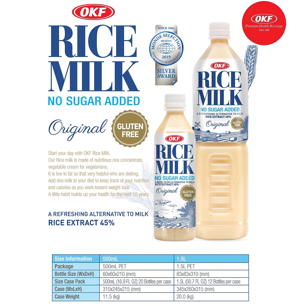 Sữa gạo không đường RICE MILK OKF Hàn Quốc- 1500ml
