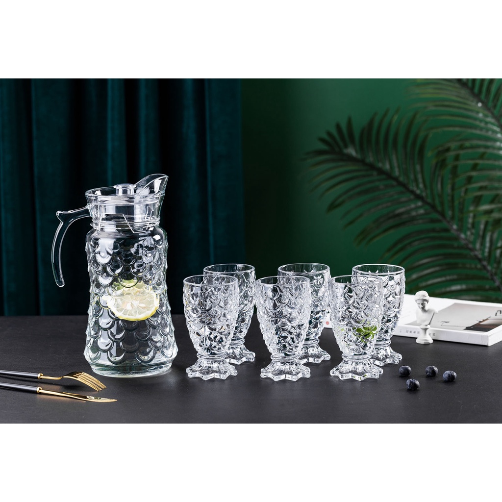 Bộ Bình Ly Thủy Tinh Deli Fish Scale 7 món - YZH-34/L7