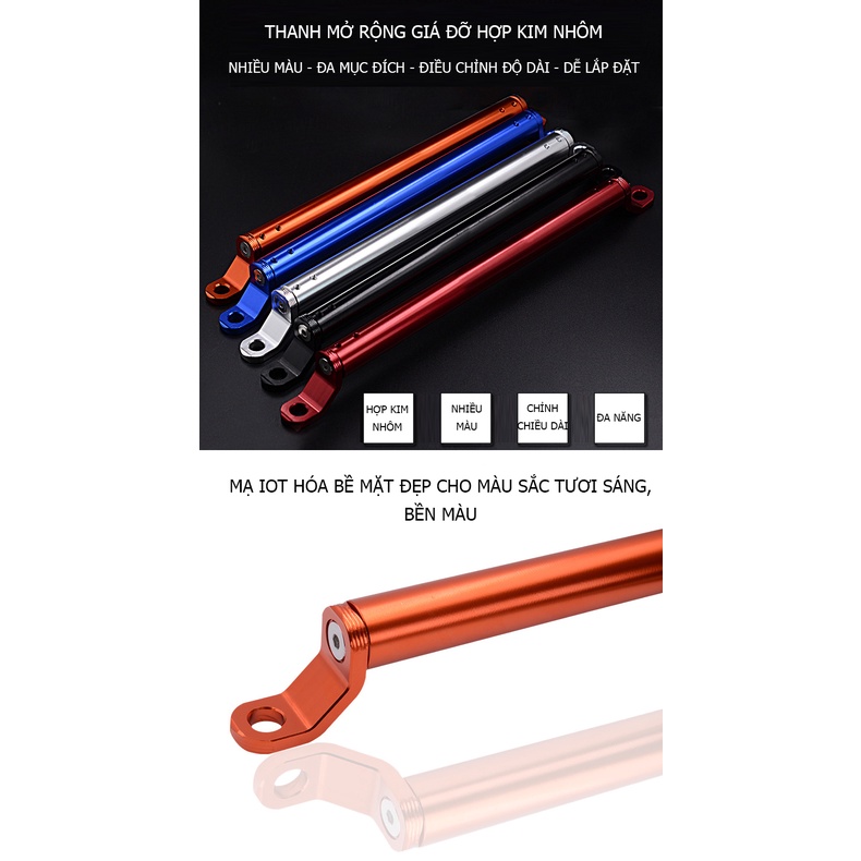 Thanh mở rộng giá đỡ gắn điện thoại, đèn pha trên gương chiếu hậu MẪU DÀI 2 BÊN - Hội quán Phượt XTU khuyên dùng