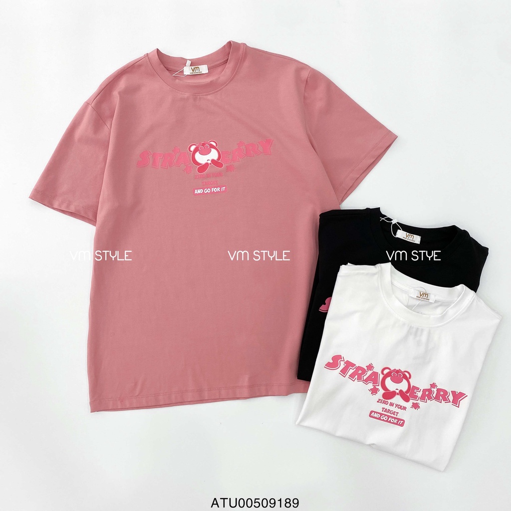 Áo thun nữ VMSTYLE tay ngắn in hình gấu dâu hồng LOTSO dễ thương basic CT05 - ATU00509