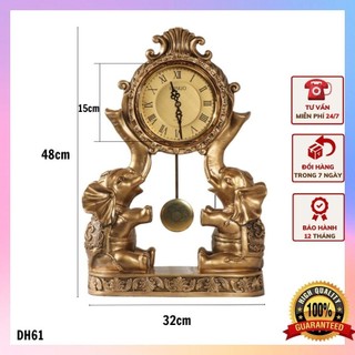 Đồng hồ để bàn tân cổ điển dh61 họa tiết cặp voi độc đáo và may mắn cao cấp.