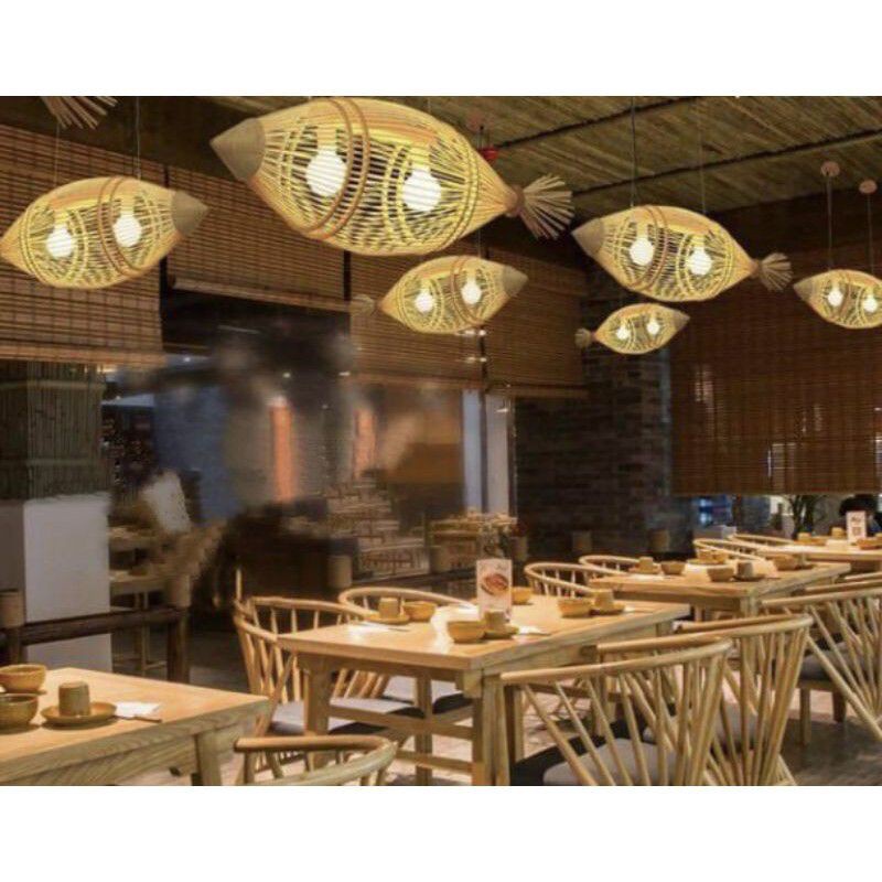 Đèn tre hình con cá trang trí thả trần