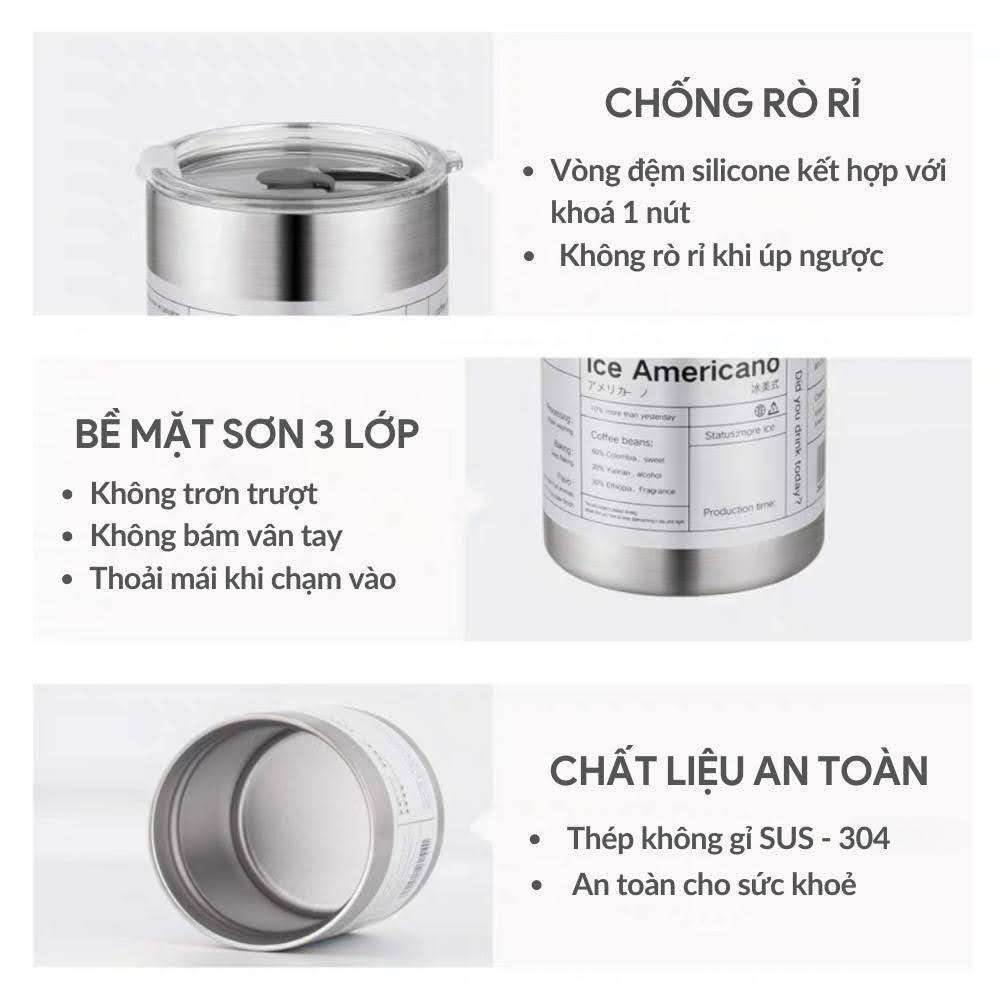 Ly giữ nhiệt iced americano inox 304 loại dày dung tích 600ml