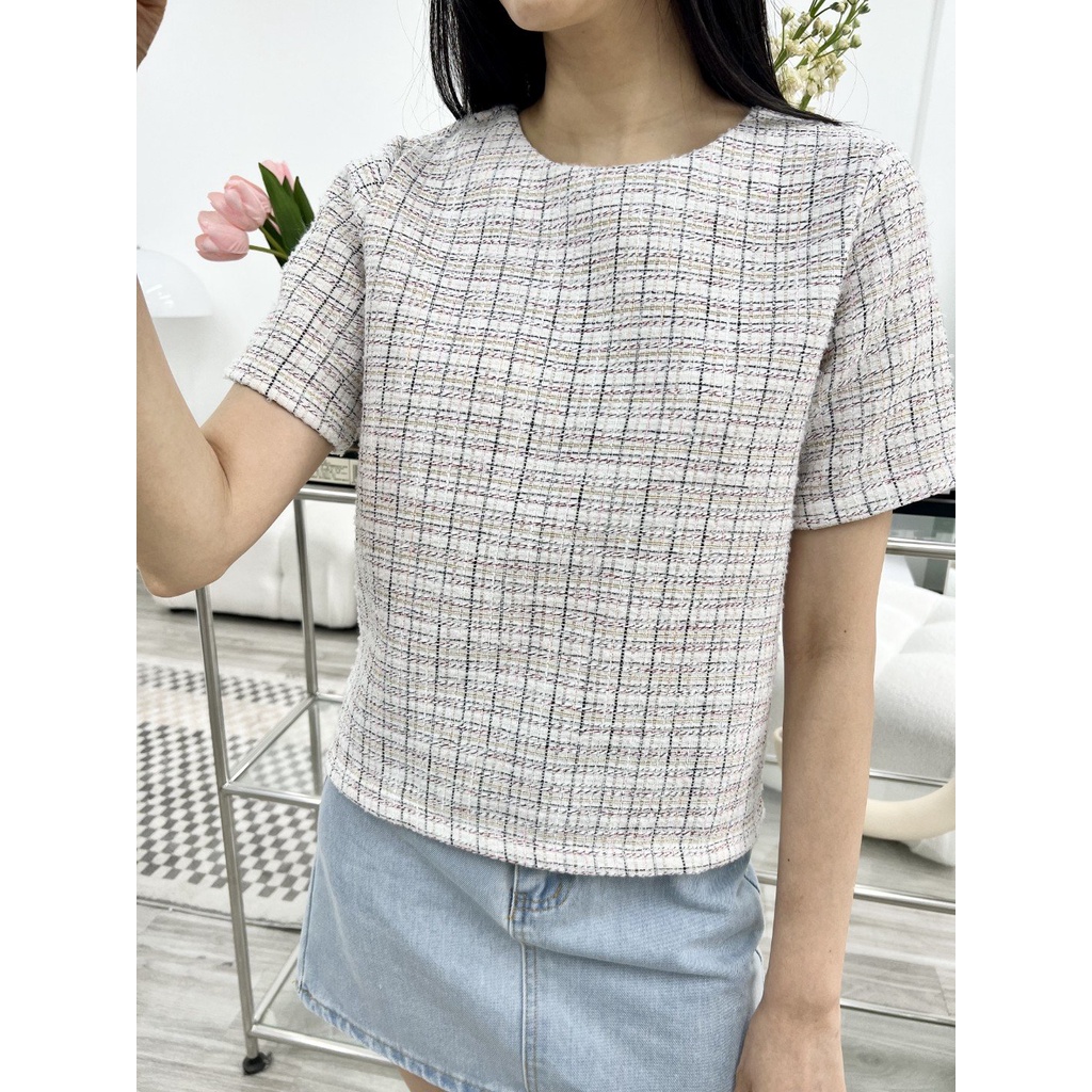 Áo kiểu dạ tweed tay ngắn màu sắc trẻ trung phong cách Hàn Quốc (Made in Korea)