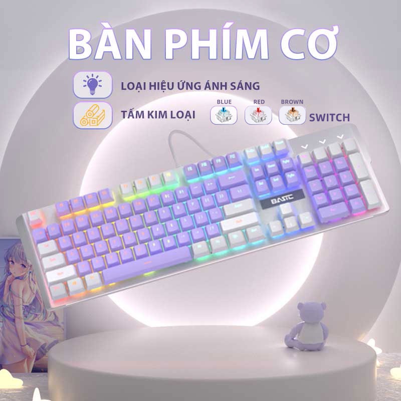 Bàn phím cơ gaming có dây ONIKUMA BASIC Brown/Blue Switch 104 phím có đèn RGB màu trắng xanh/tím dành cho máy tính/lapto | BigBuy360 - bigbuy360.vn