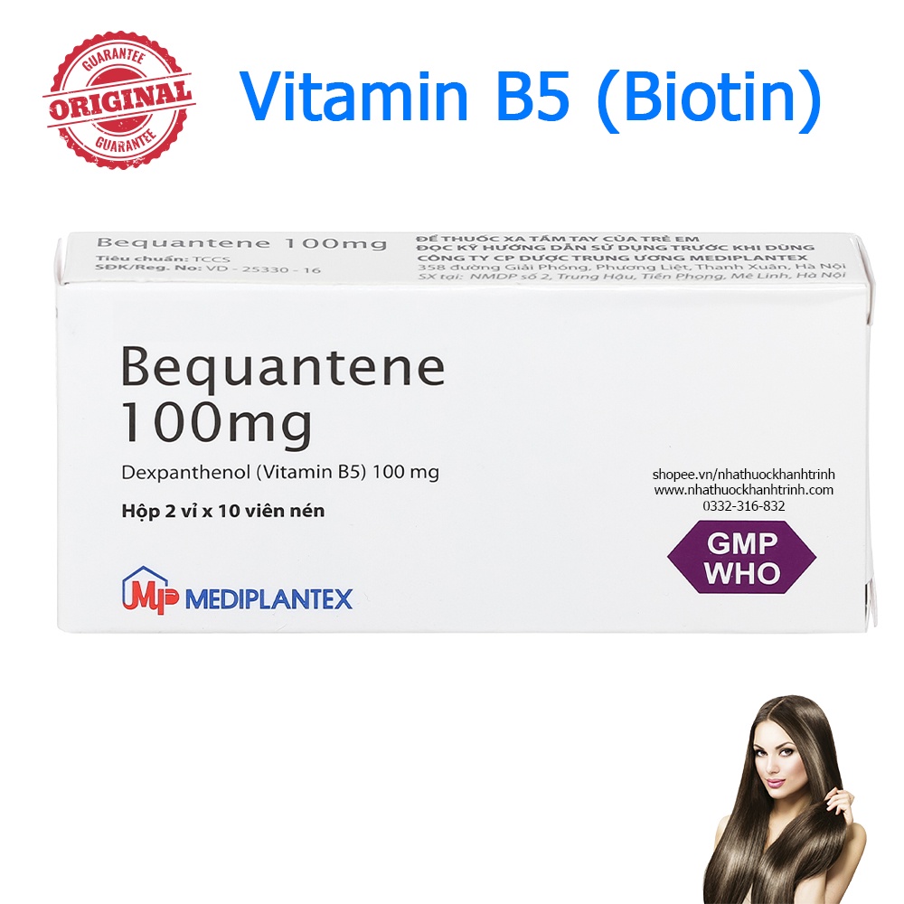 BEQUANTENE viên uống Vitamin B5 giảm rụng tóc, gãy móng - hộp 20 viên