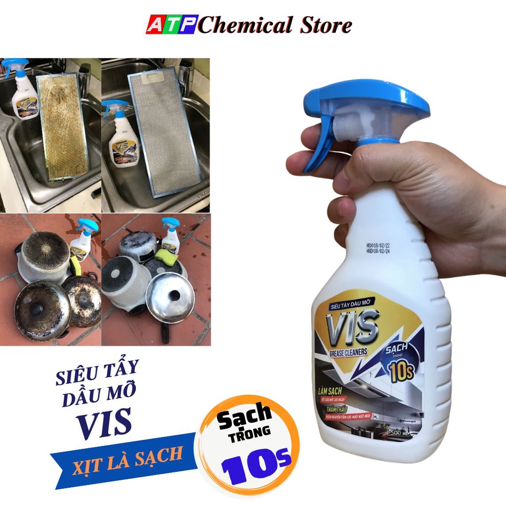 Tẩy dầu mỡ xoong nồi VIS 500ml, tẩy dầu mỡ tấm lọc máy hút mùi, nhà bếp, tường gạch ốp, bồn rửa đa năng ATP Chemical