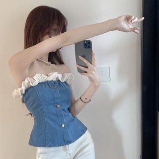 Áo quây jean bèo nhún phong cách sexy