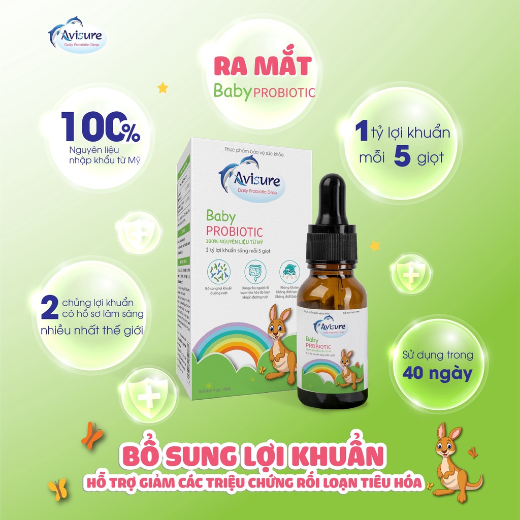 Men vi sinh cho bé Avisure Baby Probiotic từ Mỹ hỗ trợ bé ăn ngon, tiêu hoá khoẻ (10ml - 40 ngày)