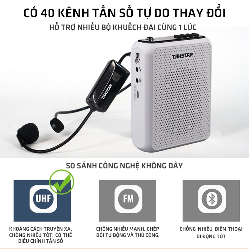 Máy Trợ Giảng Không Dây TAKSTAR E300W, Có Bluetooth, Công Suất 10W, không dây công nghệ UHF