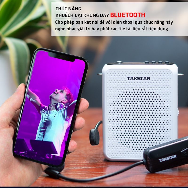 Máy Trợ Giảng Không Dây TAKSTAR E300W, Có Bluetooth, Công Suất 10W, không dây công nghệ UHF