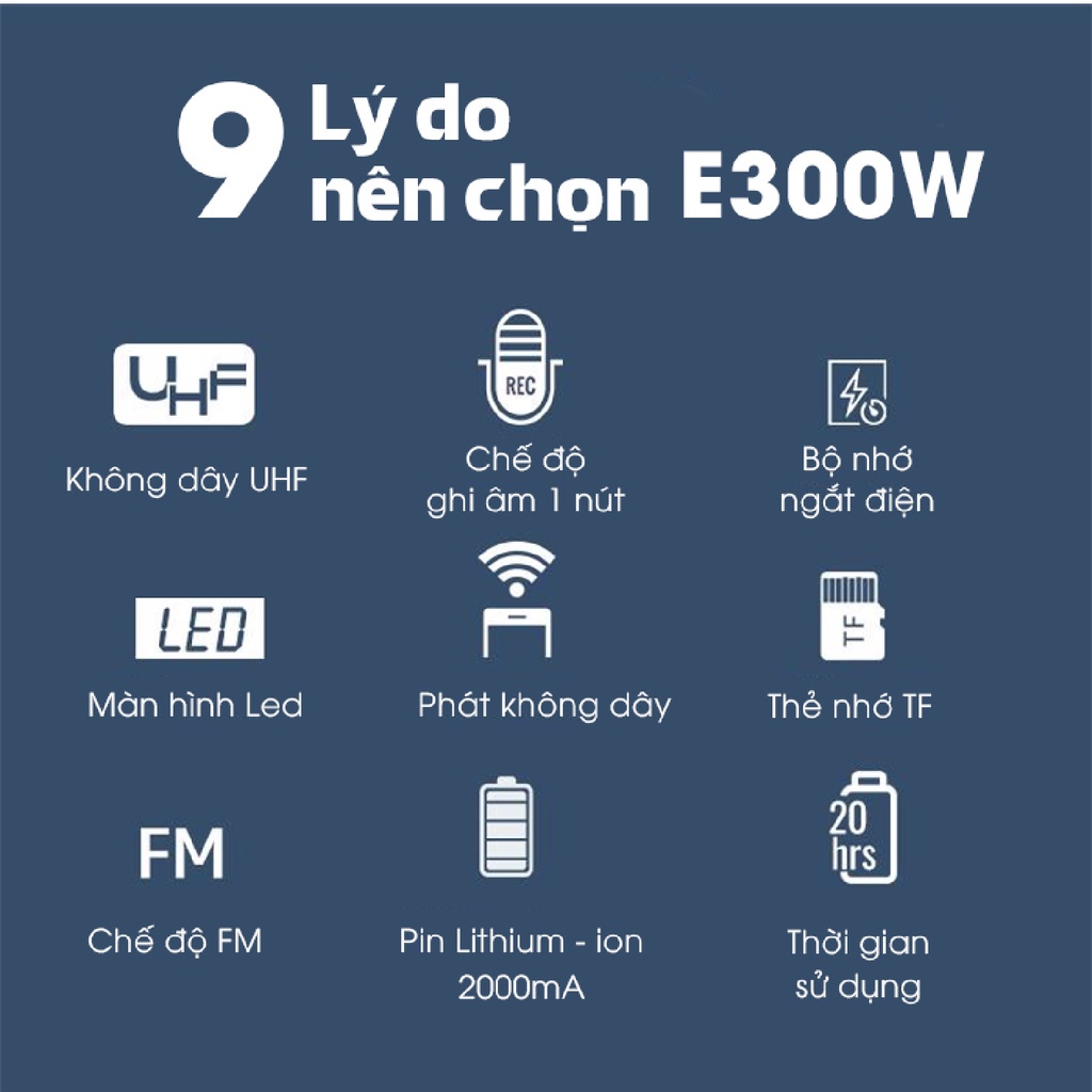 Máy Trợ Giảng Không Dây TAKSTAR E300W, Có Bluetooth, Công Suất 10W, không dây công nghệ UHF
