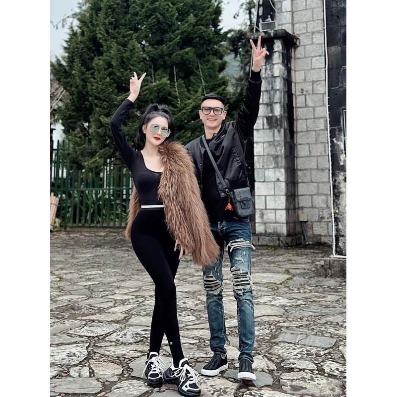 Quần jean bò nam skinny Amiri likeauth xanh thẫm mài rách xù đùi gối vá da nhăn gân đen cứng 4 cúc ống xếp sóng  014