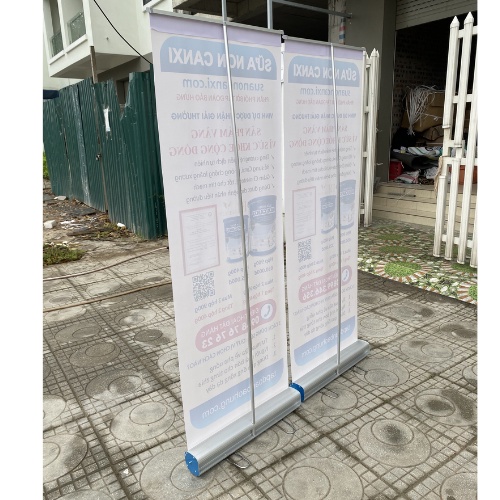 Standee cuốn nhôm cao cấp chân INOX KT 0.6x1.6m - 0.8x2m, khung nhôm cao cấp chân inox,  treo banner quảng cáo