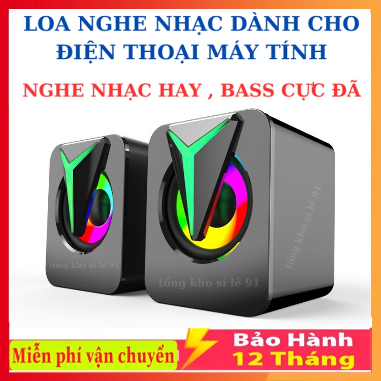 Loa Máy Tính Gaming Cắm Nguồn USB Hiệu Ứng Đèn LED Âm Thanh HD Chất Lượng Cao , BẢO HÀNH 12 THÁNG