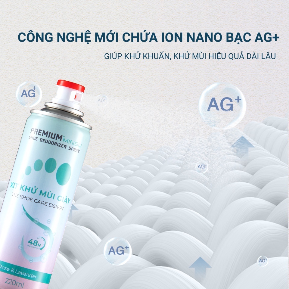 Chai xịt khử mùi hôi giày dép Minsu hương Rose Nano bạc 1 lọ 220ml, bình sịt làm hết mùi tủ giày, tất vớ chân, quần áo.