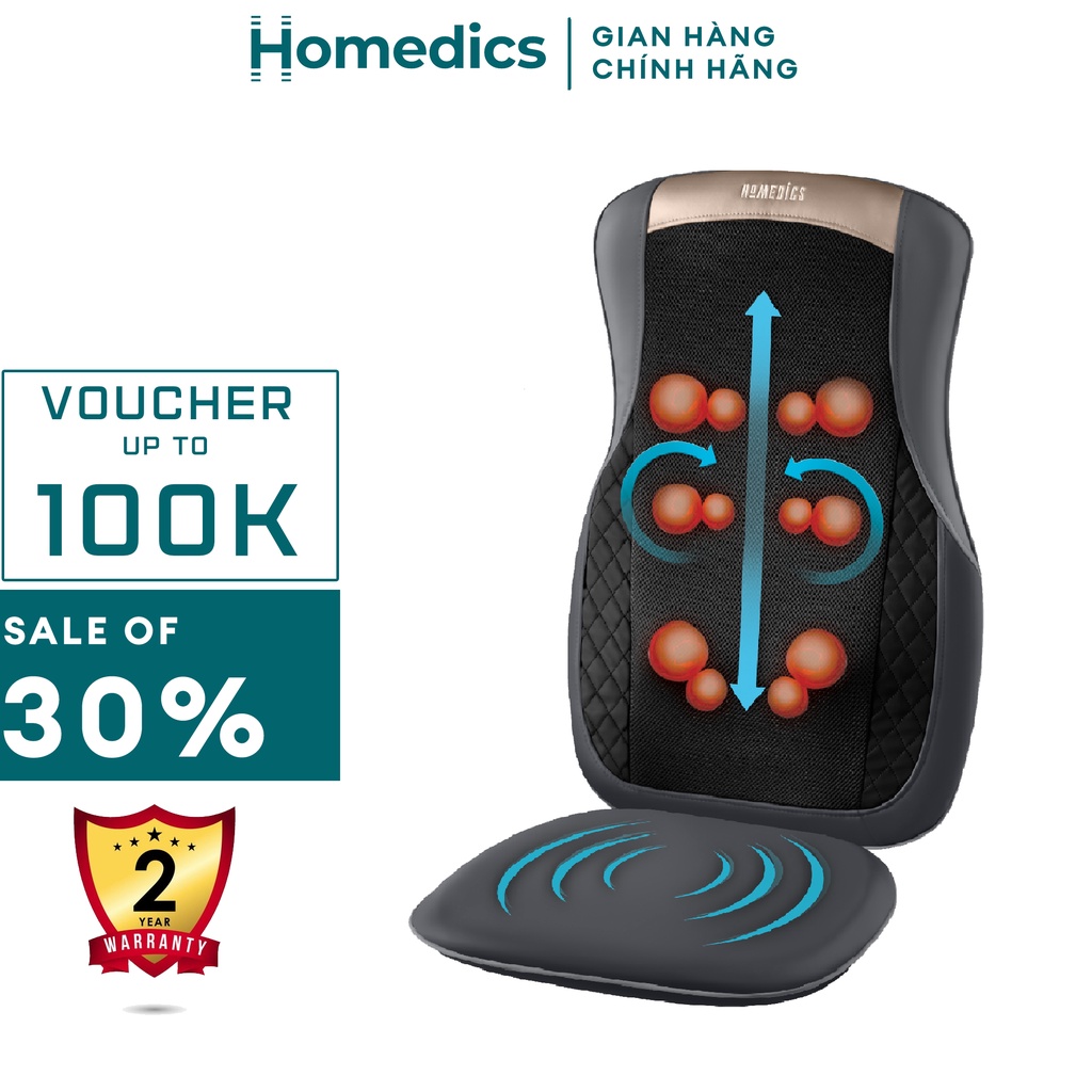Đệm ghế massage công nghệ pin sạc HoMedics MCS-624 kèm nhiệt rung hàng nhập khẩu
