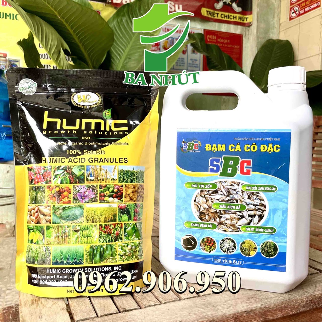 Combo HUMIC MỸ Và ĐẠM CÁ CÔ ĐẶC SBC – Dưỡng Cây Khỏe, Ra Rễ Cực Nhanh, Đâm Chồi Mạnh – Humic Mỹ 1 Kg + Đạm Cá SBC 5 Lít