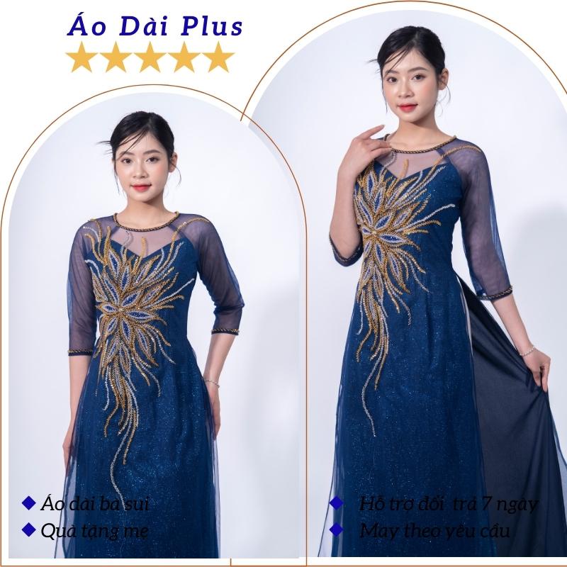 Áo dài đính đá chất liệu kimsa cao cấp - Áo dài cho bà mặc lễ cưới con cháu ADK04