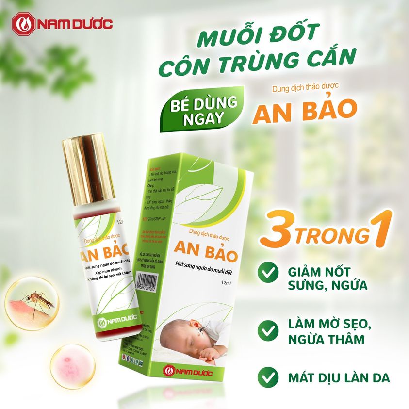 Dung dịch thảo dược An Bảo Nam Dược chai 12ml hỗ trợ giảm sưng ngứa do muỗi đốt, côn trùng cắn cho bé, trẻ sơ sinh