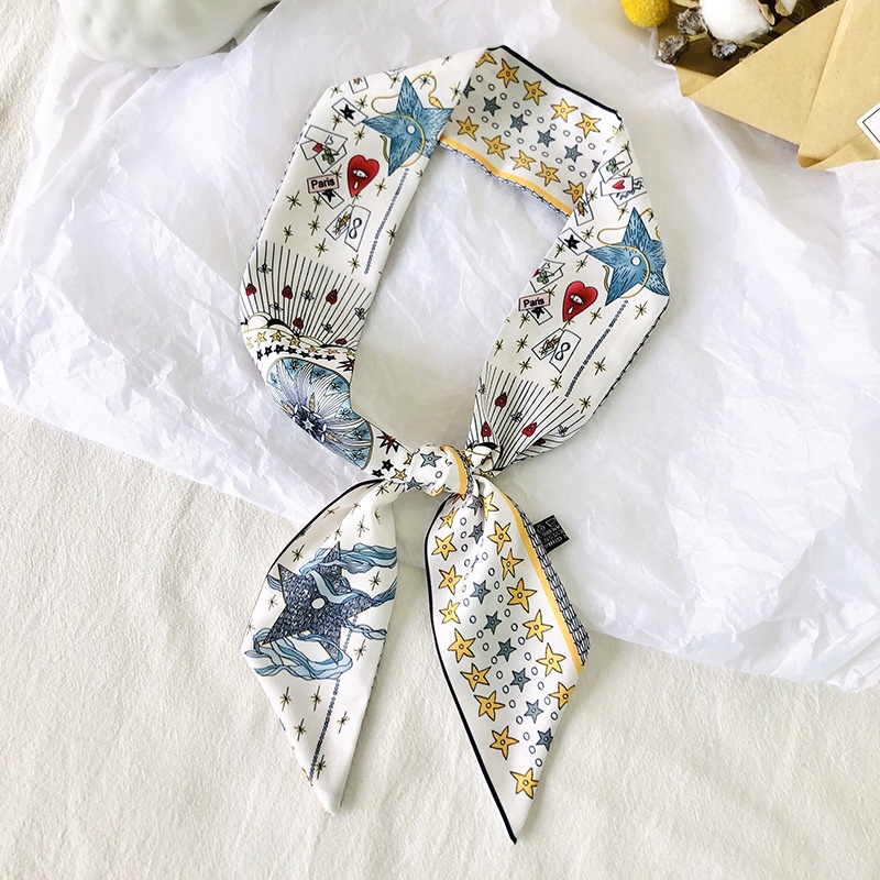 Khăn bản nhỏ vạt chéo 5x90 màu đen trắng họa tiết ngôi sao BNVC 004 Thythy Store