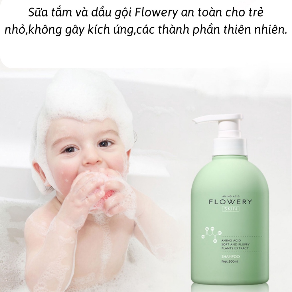 Combo Dầu Gội, Dầu Xả Sữa Tắm Hương Nước Hoa Muối Biển Flowery 500ml Chăm Sóc Bảo Vệ Tóc Nuôi Dưỡng Làn Da Body