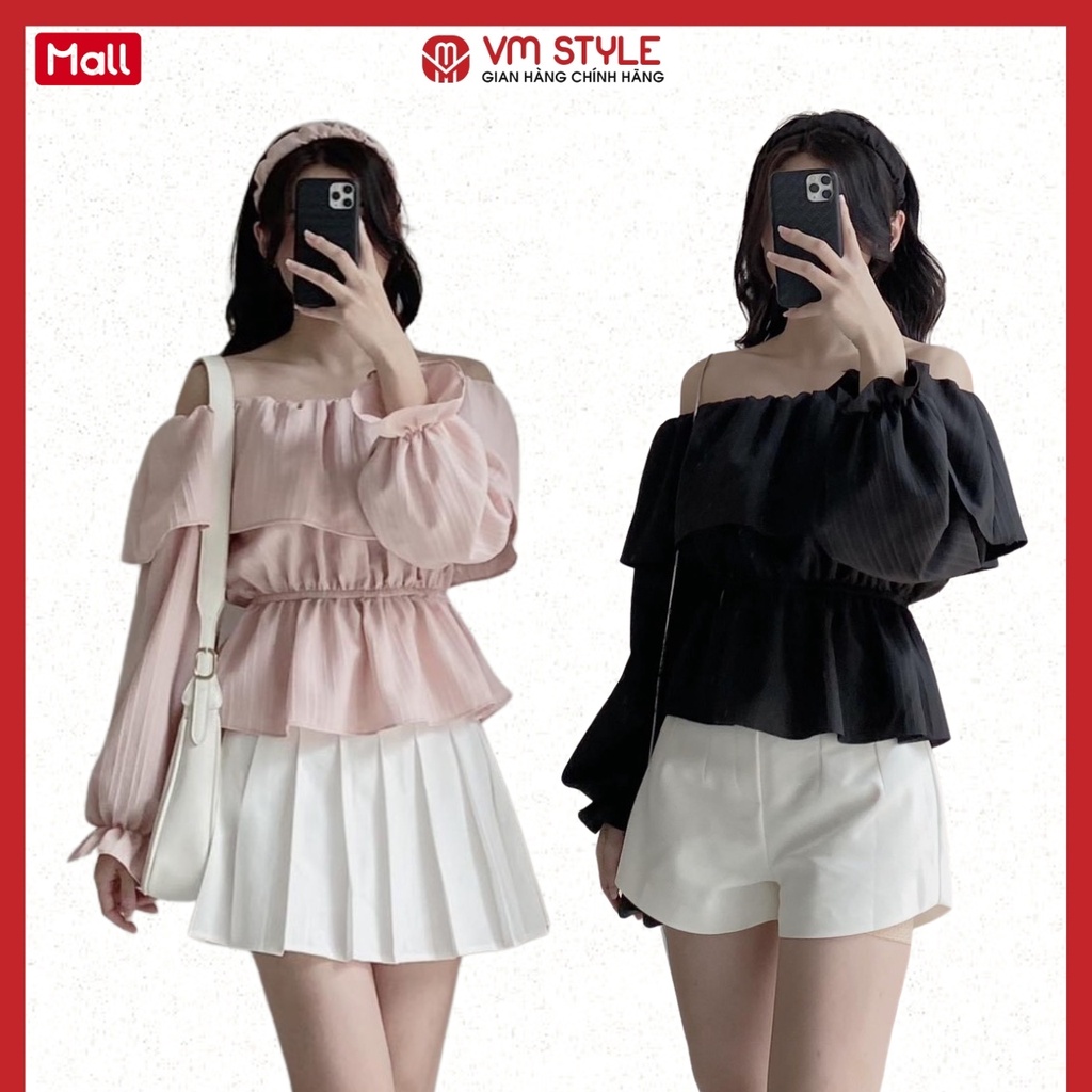 Áo kiểu nữ VMSTYLE tay dài trễ vai bèo ngực dáng xòe mặc đi biển thời trang mùa hè A791 - ASU00393