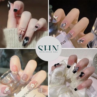 Bộ 24 móng tay giả, Móng tay giả đính đá đính nơ, Móng tay đẹp, Nail box, Nail giả xinh, Móng tay dáng dài, ngắn