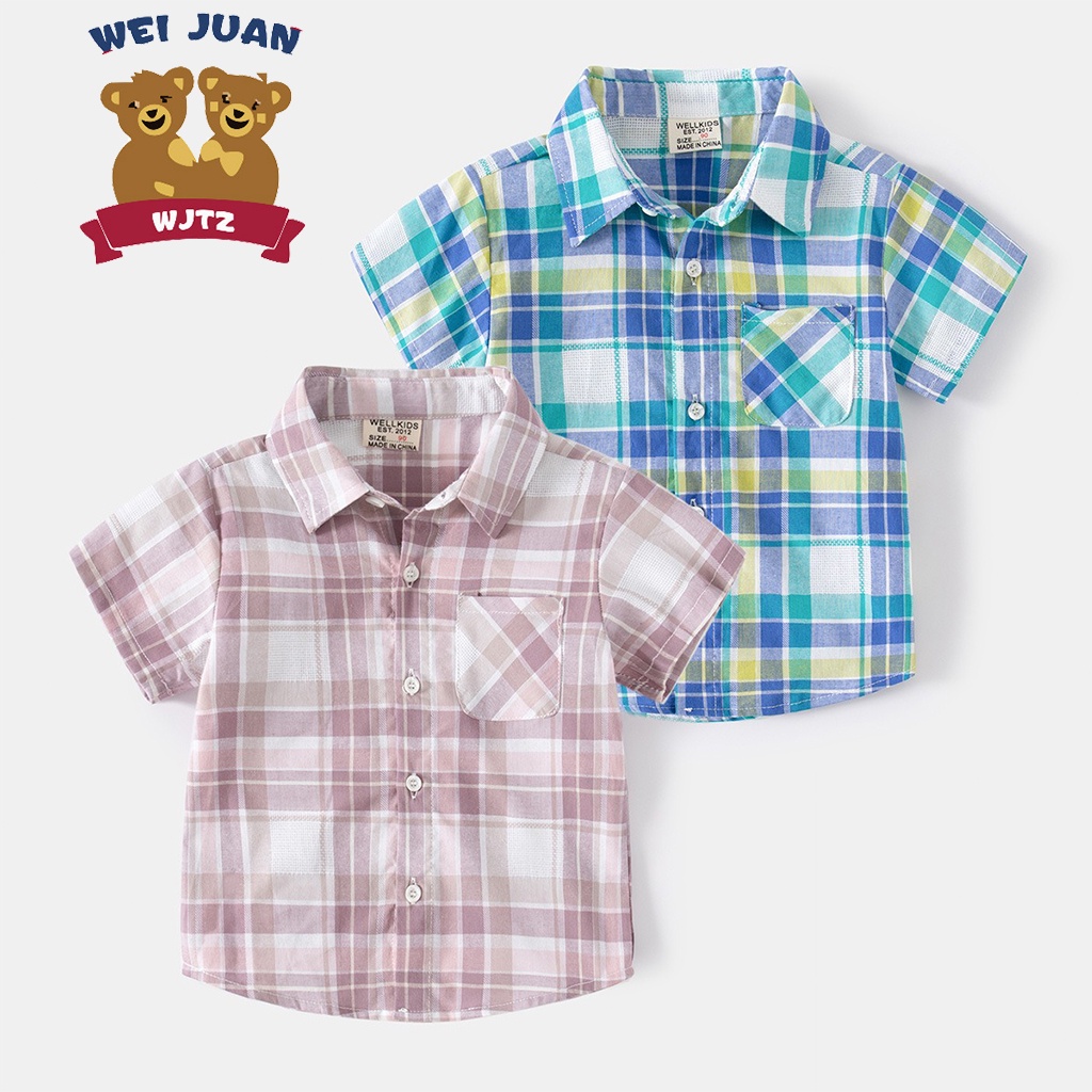 Áo sơ mi kẻ cộc tay bé trai Wellkids hàng xuất Âu mỹ