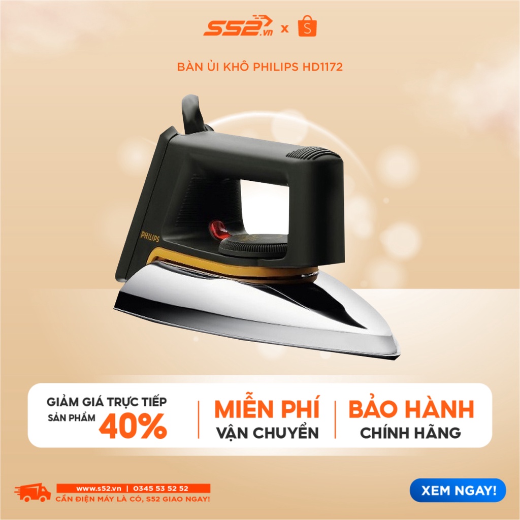 Bàn ủi khô Philips HD1172 - Bàn Là Cầm Tay 1000W Có Rảnh Cúc Ủi Khô Tiện Lợi - Bảo Hành Chính Hãng
