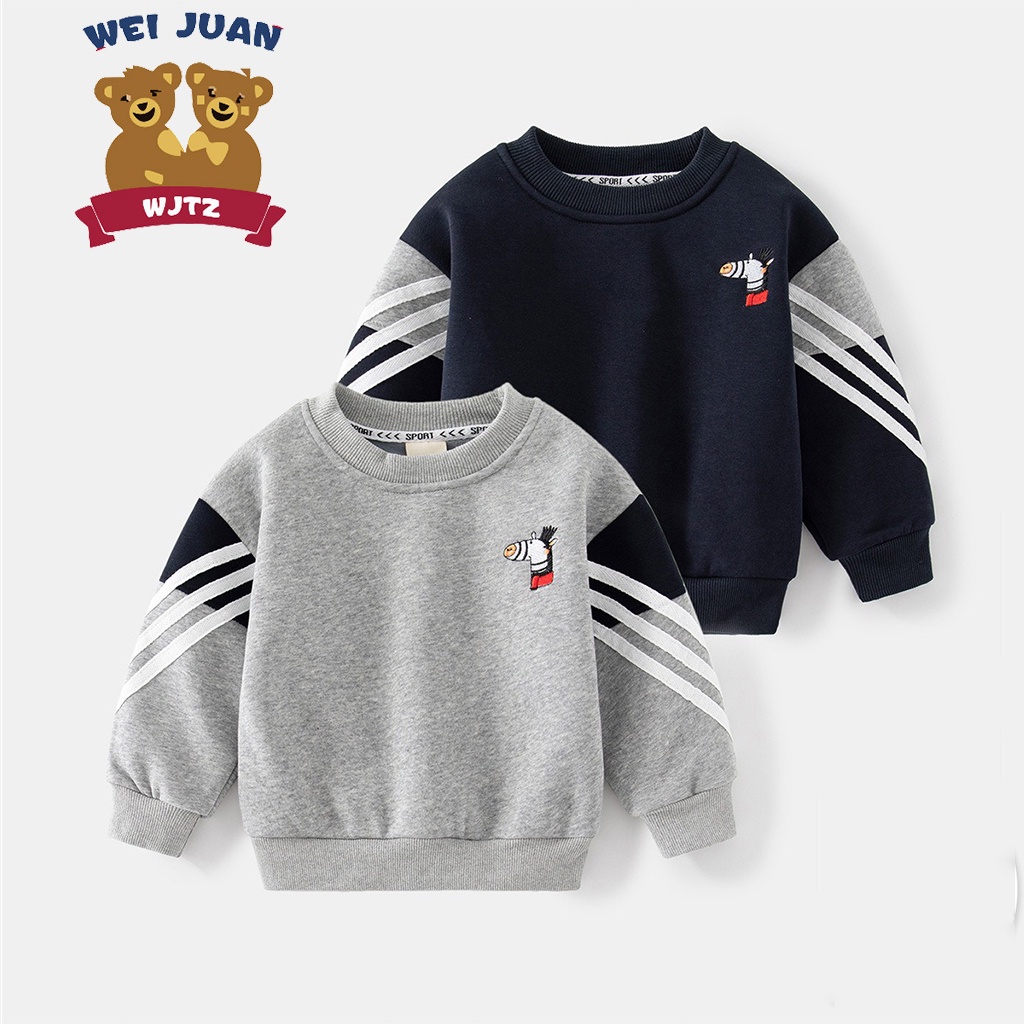Áo nỉ nhung bé trai WELLKIDS áo dài tay họa tiết ngựa hàng xuất Âu mỹ
