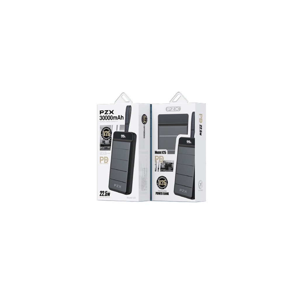 PIN SẠC DỰ PHÒNG SẠC CHO THIẾT BỊ ĐIỆN THOẠI HOẶC MÁY TÍNH BẢNG 30000mAh 22.5W V25 ĐEN PZX