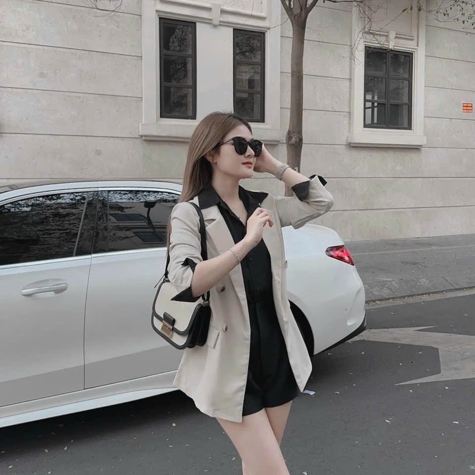 Set bộ nữ 3 món siêu xinh áo sơ mi lụa kèm áo khoác tuyết mưa và quần ngắn tapta đáng yêu DX